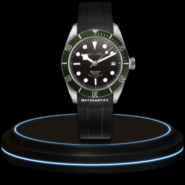 seikomodtudor SEIKO Mod Tudor Collection Midnight Black Dial Green Bezel NH35 Movement Dark Rubber