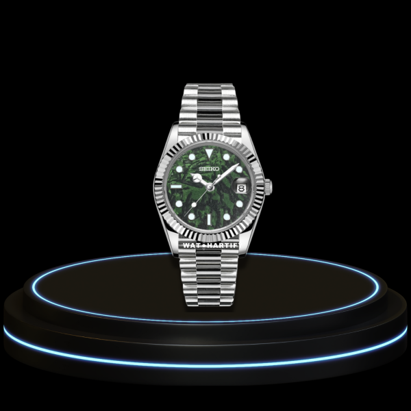 seiko mod datejust arabic 2 SEIKO Mod Datejust Collection Green Paint Dial NH35 Automatic Movement Silver Dark Stainless Steel Strap