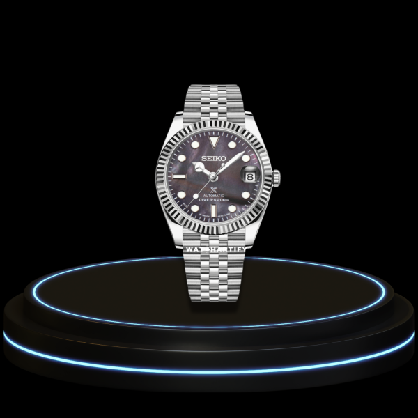 seiko mod datejust arabic 3 SEIKO Mod Datejust Collection Purple Paint Dial NH35 Automatic Movement Silver Stainless Steel Strap