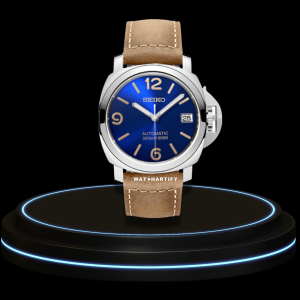 seiko mod paneral SEIKO Mod Panerai Collection Deep Blue Dial Sunset Orange Markers NH35 Movement Khaki Leather