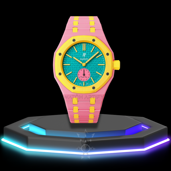 15 AP x Swatch | Royal Pop Series Yellow Dial | Yellow Pink Rainbow Stainless Steel Strap