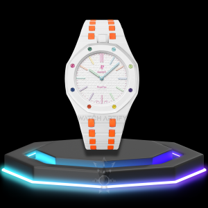 AP x Swatch | Royal Pop Series White Dial | White Orange Rainbow Stainless Steel Strap