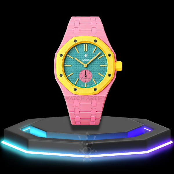 24 AP x Swatch | Royal Pop Series Yellow Dial | Pink Stainless Steel Strap