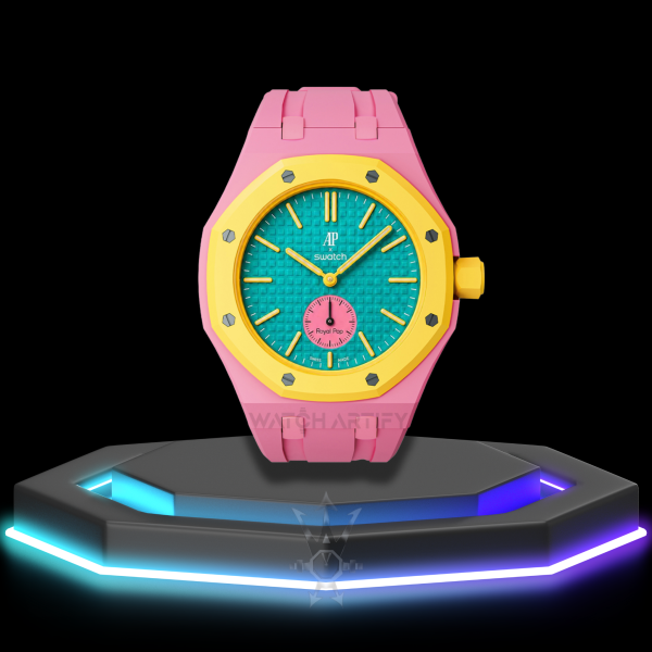 AP x Swatch | Royal Pop Series Yellow Dial with Screw-in Crown | Pink Silicone Bracelet