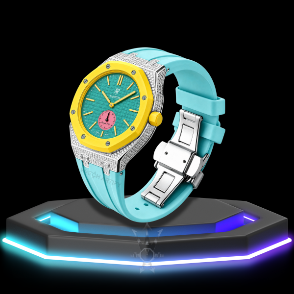 80 AP x Swatch | Royal Pop Series Yellow Dial with Moissanite | Light Blue Silicone Bracelet
