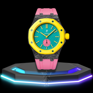 85 AP x Swatch | Royal Pop Series Yellow Dial with Carbon Fiber | Pink Silicone Bracelet