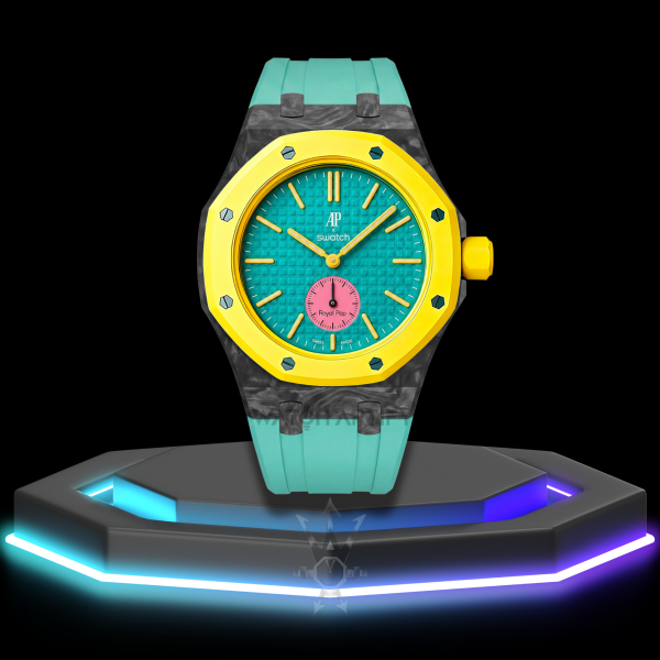 93 AP x Swatch | Royal Pop Series Yellow Dial with Carbon Fiber | Pale Green Silicone Bracelet